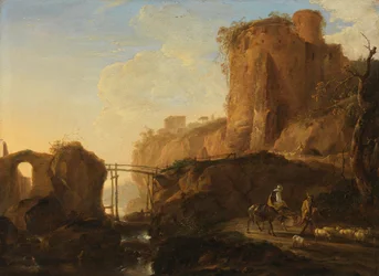 Paisagem italianizante com ponte e ruína de castelo