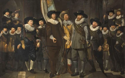 Oficiais e outros Guardas Cívicos do III Distrito de Amsterdã, sob o Comando do Capitão Allaert Cloeck e do Tenente Lucas Jacobsz Rotgans