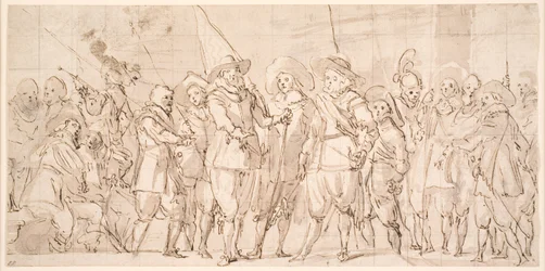 Oficiais e outros guardas cívicos do III Distrito de Amsterdã, sob o comando do capitão Allaert Cloeck e do tenente Lucas Jacobsz Rotgans