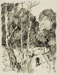 Paisagem arborizada com vagabundo