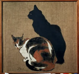 "Dois gatos" Um gato e a sua sombra. Pintura por Theophile Alexandre Steinlen (1859-1923) 1894 Art Nouveau Dim. 61x64 cm Museu Pushkin, Moscovo