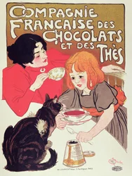 Cartaz publicitário da Compagnie Francaise des Chocolats et des Thes, c.1898 (cor litho)