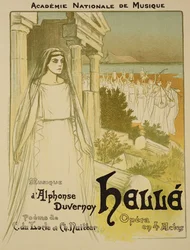Reprodução de um cartaz publicitário da ópera &39;Helle&39;, realizado pela Academie Nationale de Musique, 1896