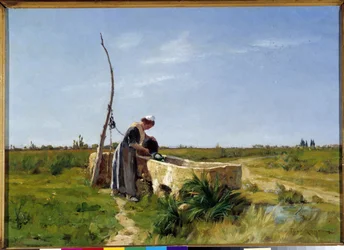 The Peasant and the Well Painting by Theophile Mayan (1860-1937) Dim. 46x56 cm. Menção obrigatória: Fondação de colecções a respeito de de Provence Marseille DR