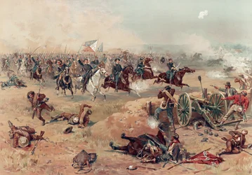 Sheridans Final Charge em Winchester, pub. : Prang & Co., 1886 (litografia a cores)