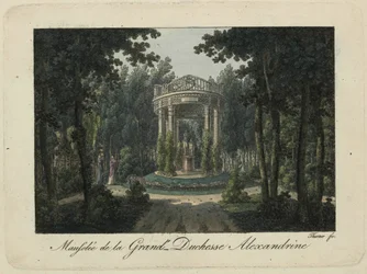 O monumento à grã-duquesa Alexandra Pavlovna em Pavlovsk, década de 1810.
