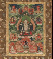 Manjushri, Boddhisattva da Sabedoria (pigmento mineral moído no algodão)