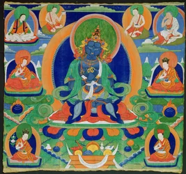 Thangka, pintura, descrevendo, a, Adibuddha, Vajradhara, (Do, rje, chang), tibetana, 19o século, (cinomose, ligado, calico)