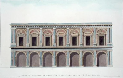 Residência do Cardeal de Granvelle (1517-86), Bruxelas, Vista do Jardim, da "Choix des Monuments, Edifices et Maisons les plus remarquables du Royaume des Pays-Bas" de Pierre Jacques Goetghebuer, publicada em 1827 (aquatint) (ver também 189226)