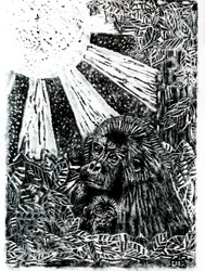 Família de gorilas da selva