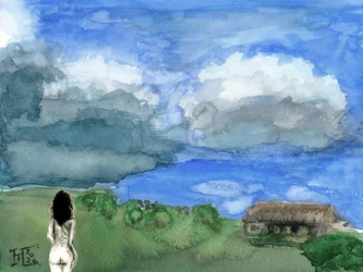 Mulher contempla uma vasta paisagem