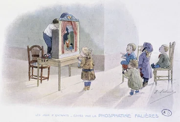 Jogos infantis: bonecos (Guignol?) - dess. de Lobrichon, ed. de Phosphatine Falieres, v.1920