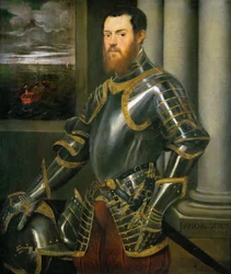 Retrato de um homem em um chicote de fios de ouro aparado