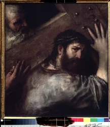Cristo carregando a Cruz. Pintura por Ticiano ou Ticiano (Tiziano Vecellio ou Vecelli, ou Tiziano da Cador