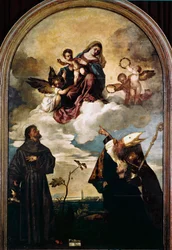 Madonna em glória com Child, Saints Francis e Alvise e o doador Luigi Gozzi