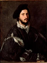 Retrato de Vincenzo Mosti Pintura de Tiziano Vecellio chamado Ticiano (ca. 1490-1576)