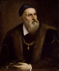 Autorretrato de Ticiano (1488-1576). C. 1562-1563, dimensões: 78 x 63. Galeria Uffizi, Florença