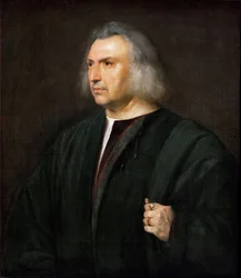 Retrato do Médico Gian Giacomo Bartolotti da Parma - Ticiano (1488-1576). Óleo sobre tela, ca. 1515. Dimensão : 88x75 cm. Museu de História de Arte, Vienne