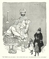 "Ah! Aqui estão Gog e Magog, esta é a jovem que eu estava mencionando para vocês, cavalheiros" (litho)