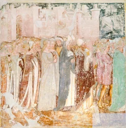 Saída de Roma, detalhe da Lenda de Santa Úrsula por Tommaso da Modena (1326-1379), fresco, detalhe, Igreja de Santa Caterina, Treviso