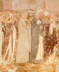 Saída de Roma, detalhe de Histórias de Santa Úrsula, por Tommaso da Modena (1326-1379), fresco, detalhe, Igreja de Santa Caterina, Treviso