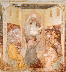 A abdicação, detalhe de Histórias de Santa Úrsula, de Tommaso da Modena (1326-1379), fresco