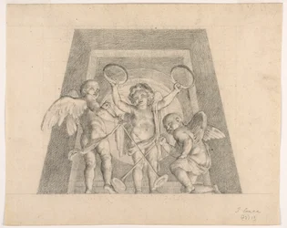 Três Putti com Pandeiros e Trombetas, Design para Lunette da Sala delle Muse, Museo Pio-Clementino, Vaticano