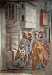 São Pedro cura os doentes com a sua sombra - A sombra de São Pedro cura os doentes - fresco de Tommaso di ser Giovanni di Mone Cassai, dito Masaccio (1401-1428), 229,8 x 161,9 cm