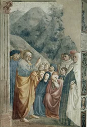 Pregação de São Pedro - Fresco por Tommaso di Cristoforo Fini dit Masolino da Panicale (1383-around 1440), 255x162 cm, cerca de 1425. Florença, Igreja de Santa Maria del Carmine, Capela Brancacci