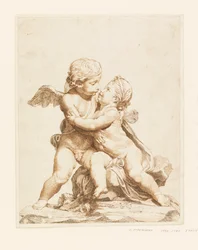Desenho, Dois cupidos a beijarem-se, 1750-90