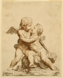Desenho, Dois cupidos a beijarem-se, 1750-90