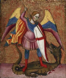 ""O Arcanjo São Miguel"" Pintura do mestre de Santa Verdiana (ativo entre 1380 e 1420) por volta de 1390 Museu de arte Walters, Baltimore Estados Unidos