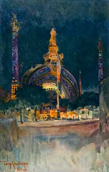 Iluminação da entrada principal da exposição de Paris, 1900.