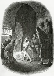 O interrogatório de Esmeralda - ilustração de Notre Dame de Paris, século XIX
