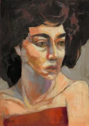 Mulher contemplativa de vermelho
