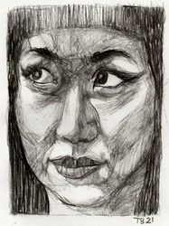 Desenho de uma mulher asiática pensativa