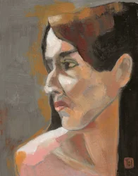 Perfil de uma mulher pensativa