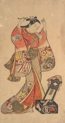 Retrato de Sanjo Kantaro no Papel Feminino de Yaoya Oshichi na peça Fuji no ..., ca. 1730-40.