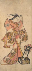 Sanjo Kantaro como Mulher Arrumando Seu Cabelo Antes de um Espelho de Laca, antes de 1763.
