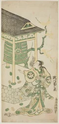 O ator Segawa Kikunojo I como Katakai na peça "Mugen no Kane Omoi no Akatsuki", apresentada no Teatro Nakamura no terceiro mês de 1746