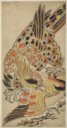 A Hawk Capturing a Crane in Flight, c.1715 (impressão em bloco de madeira colorida à mão)