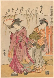 Um fã sugerindo uma tempestade dispersa (Sensu no seiran) da série "Eight Fashionable Scenes of the Parlor (Furyu zashiki hakkei)"