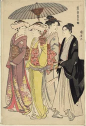 A Lady with Three Servants, da série "A Brocade of Eastern Manners (Fuzoku Azuma no nishiki)"