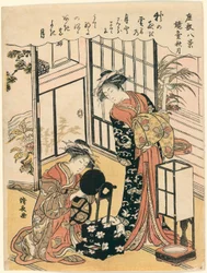 Um espelho em um suporte sugerindo a lua outonal (Kyodai no shugetsu), da série "Oito cenas do salão (Zashiki hakkei)"