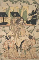 Atores num shosa, um espetáculo que combina representação e dança, ca. 1790.