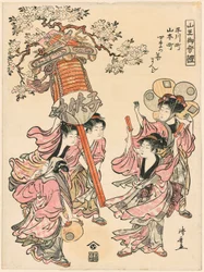 Carregando uma lanterna decorada com as flores das quatro estações (Hirakawa-cho Yamamoto-cho shiki no hana mando) da série "O Festival do Santuário de Sanno (Sanno go-sairei)"