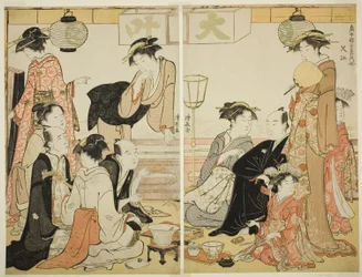 Animadores de Nakazu, da série "A Collection of Contemporary Beauties of the Pleasure Quarters (Tosei yuri bijin awase)"