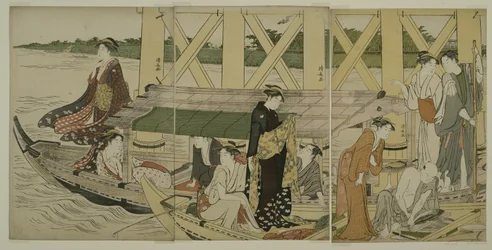 Barcos de recreio abaixo da Ponte Azuma, c.1784