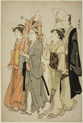 O ator Ichikawa Danjuro V e sua família, de uma série sem título de quatro gravuras mostrando atores na vida privada