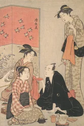 O ator Kabuki Sawamura Sojuro III e cortesãs, ca. 1783-84.